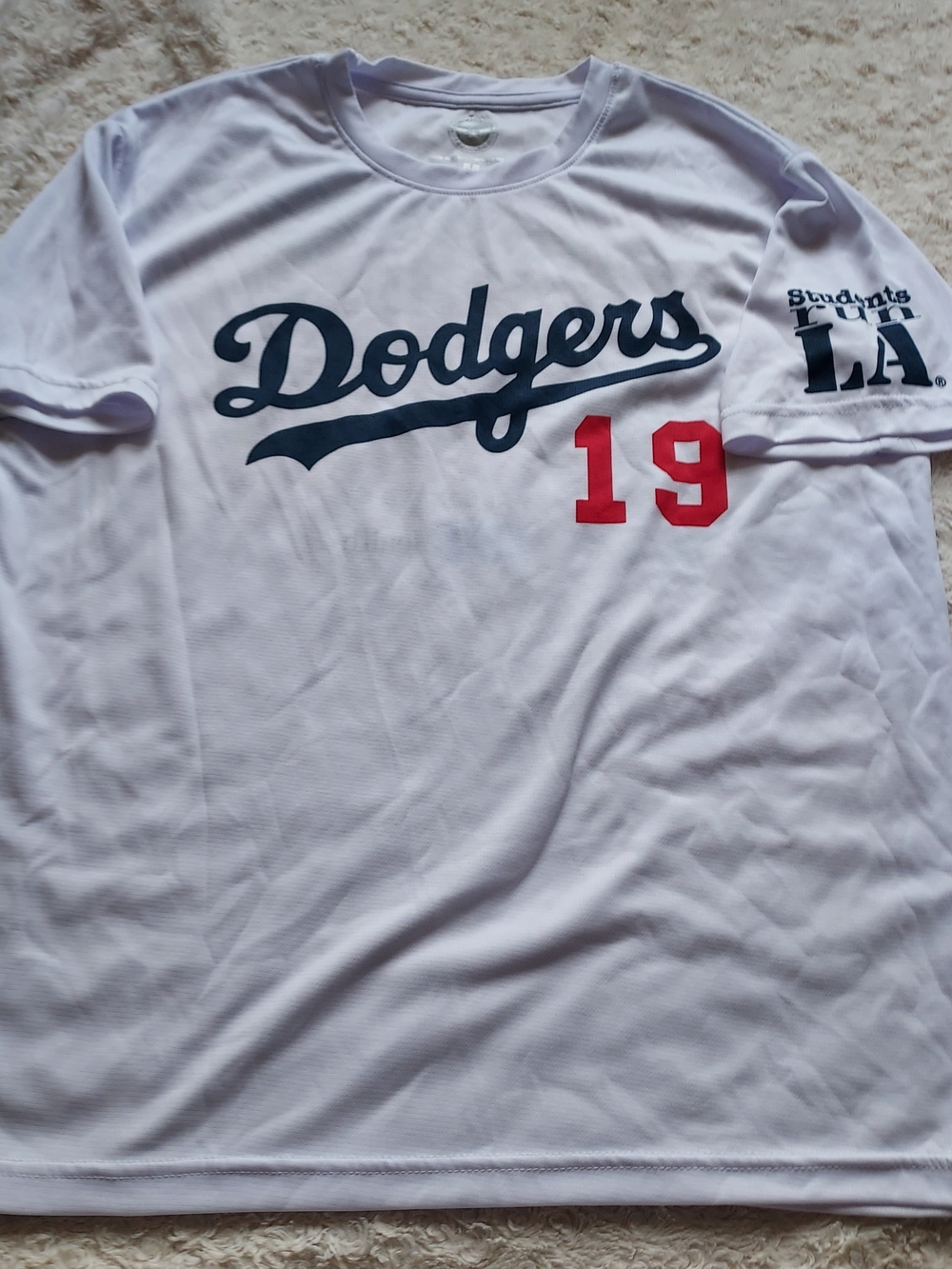 Los Angeles Dodgers Foundation 2019 Fun Run White Logo Tee with Red #19